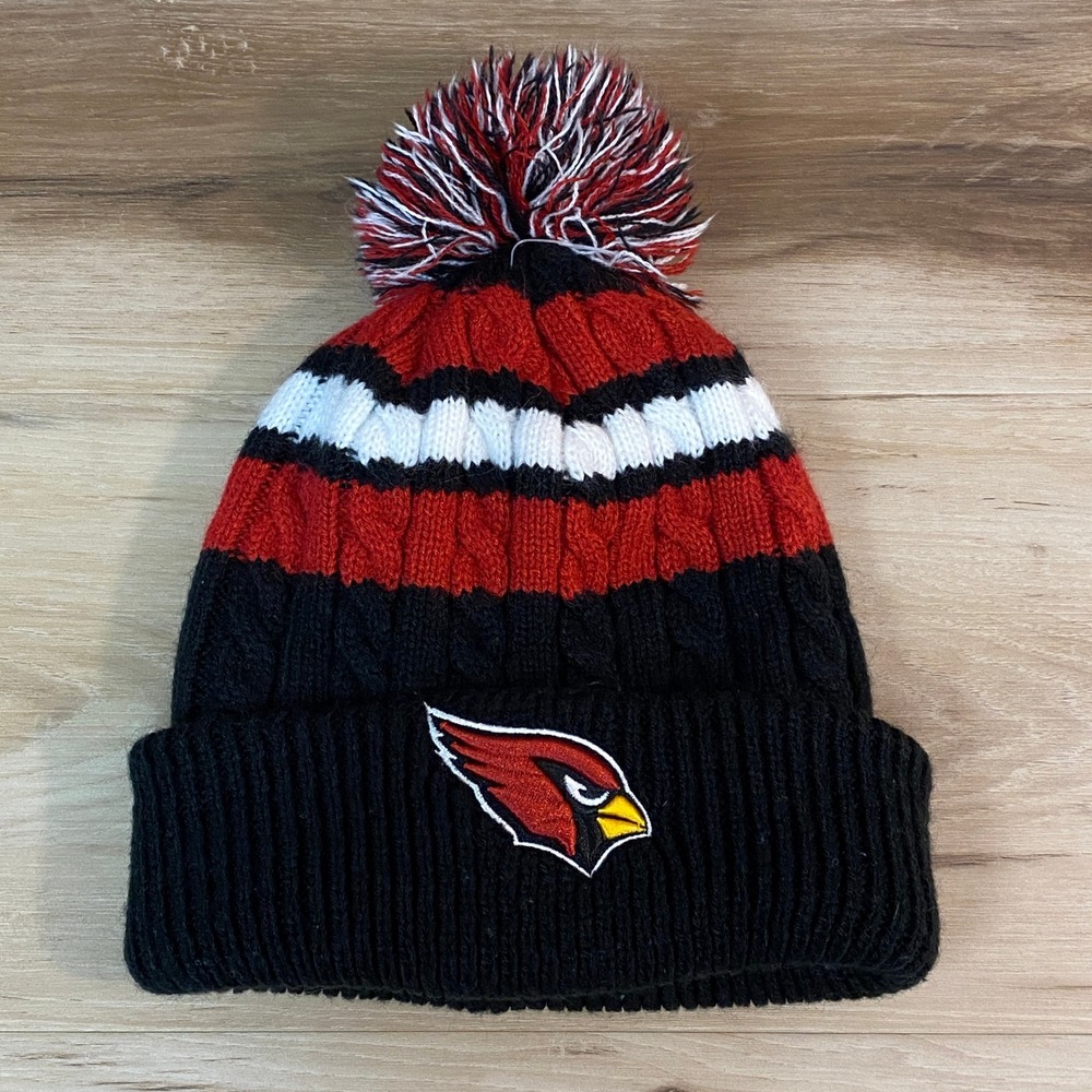 Arizona Cardinals NFL Pom Beanie Hat Black Red White Womens OSFA